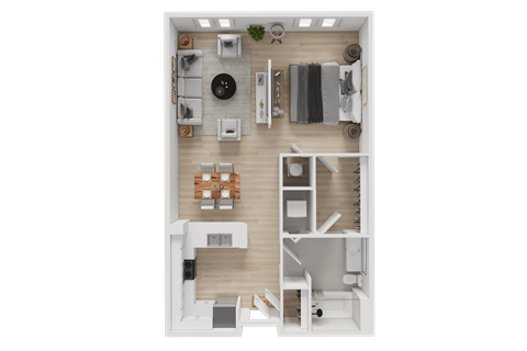Floor plan for studio, 1 bath, 686 sqft